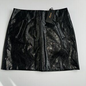 Shinestar Black Faux Leather Mini Skirt | Size Large | NWT